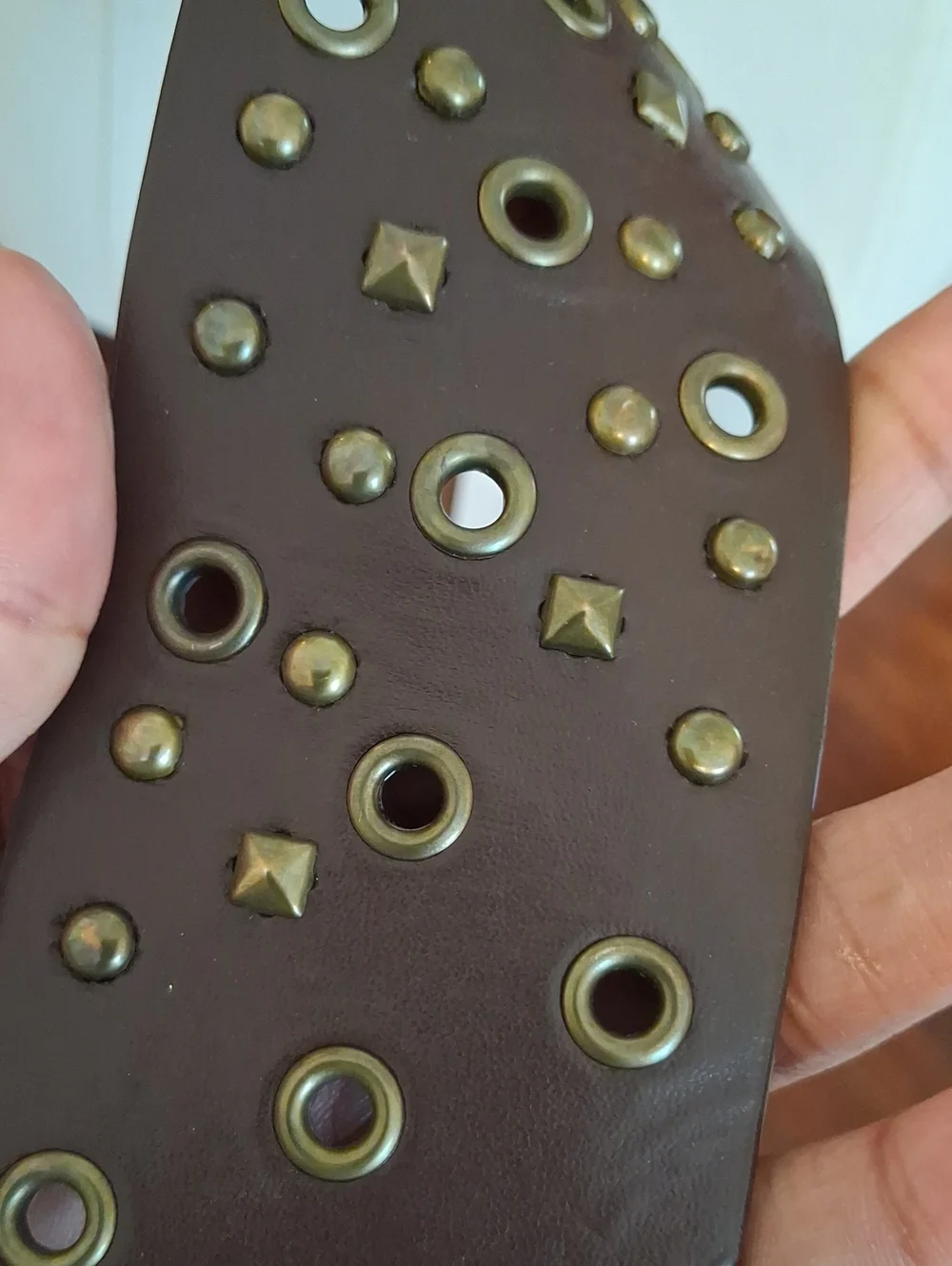 Brown Studded Wide Belt Boho Western Faux Leather Grommet Buckle Size Small